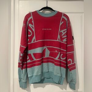 Stone Island Pink and Blue Crewneck Sweater with Bold Patterns